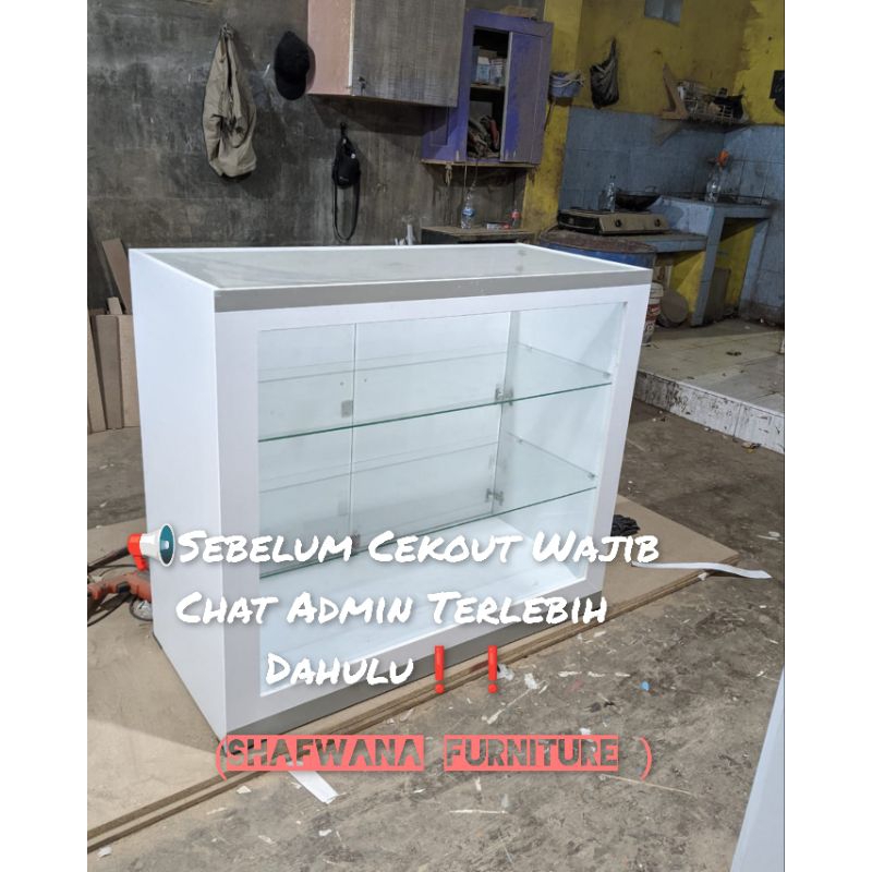 MEJA ETALASE / MEJA KASIR KACA / MEJA ETALASE KACA /EJA DISPLAY / MEJA TOKO PUTIH 100#50*100