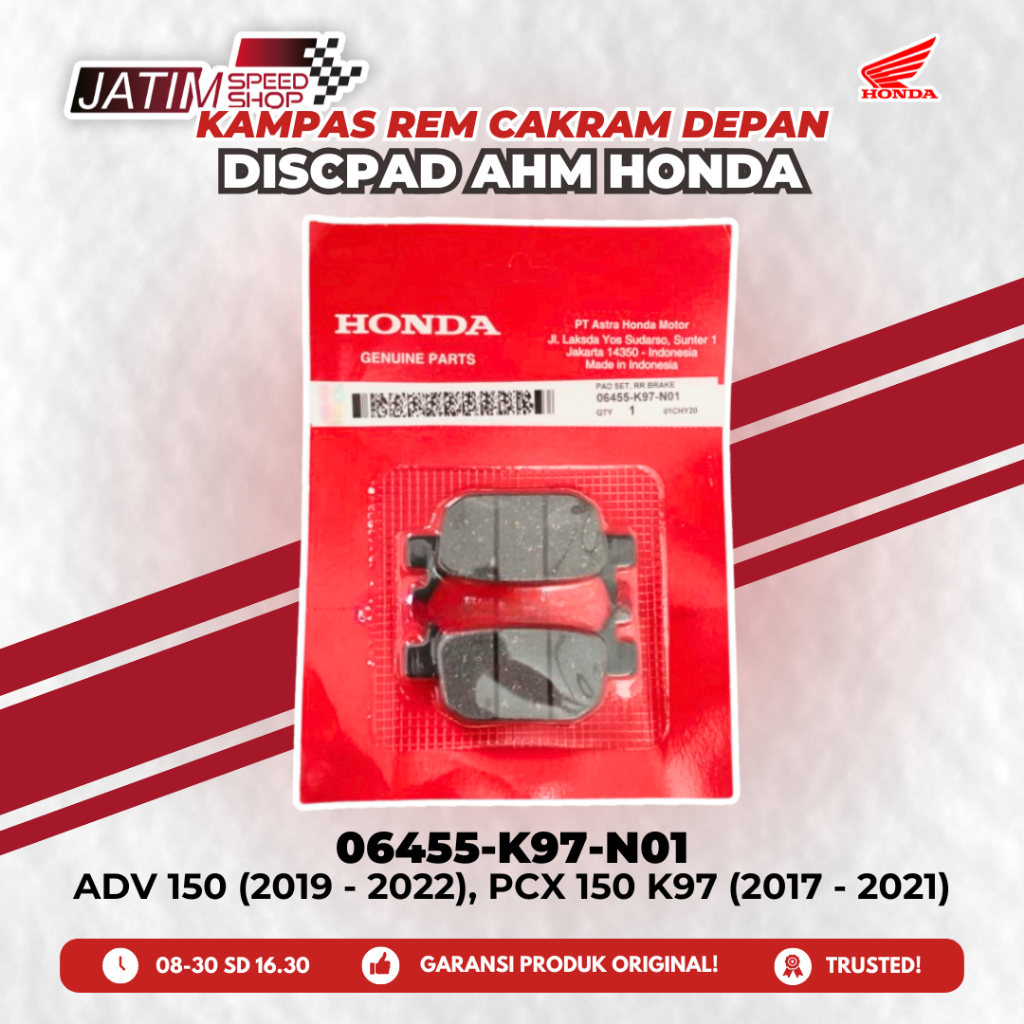 Honda AHM Kampas Rem Cakram Discpad Disc Pad Dispet 06455-K97-N01 K97 ADV 150 PCX 150 K97 Original