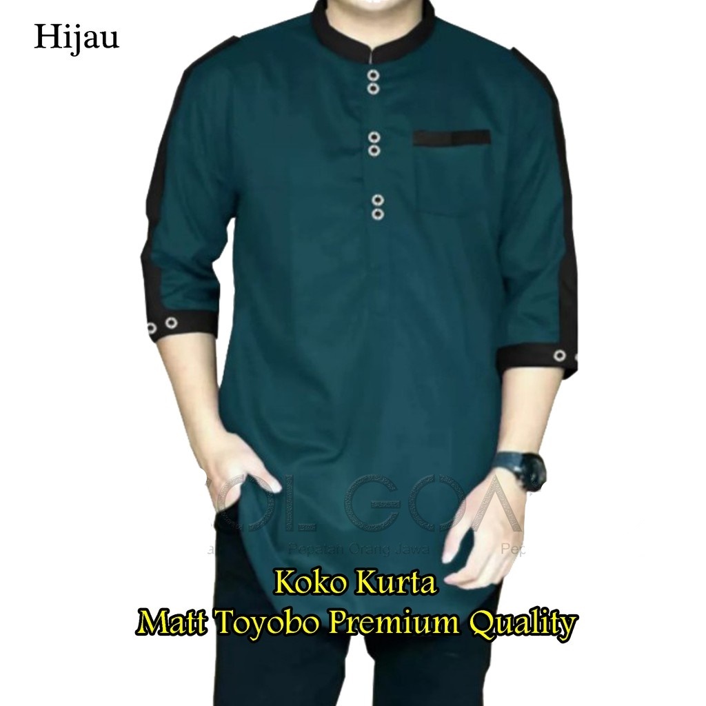 Baju Koko Pakistan Pria Kurta Dewasa Hijau Tosca Motif Polos Big Size Jumbo Sultan Panjang  3/4 2026