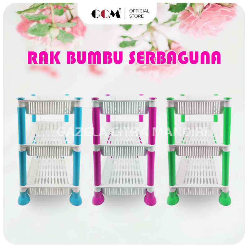 Rak Segi Cabe Bumbu Dapur Serbaguna Plastik 3 tingkat Tiga Tingkat Susun 3 Susun tiga Warna Premium 