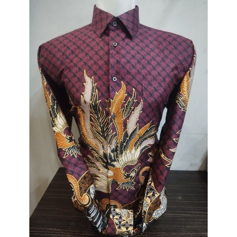Batik Printing Alisan Motif Merak Dasaran Taro Slimfit