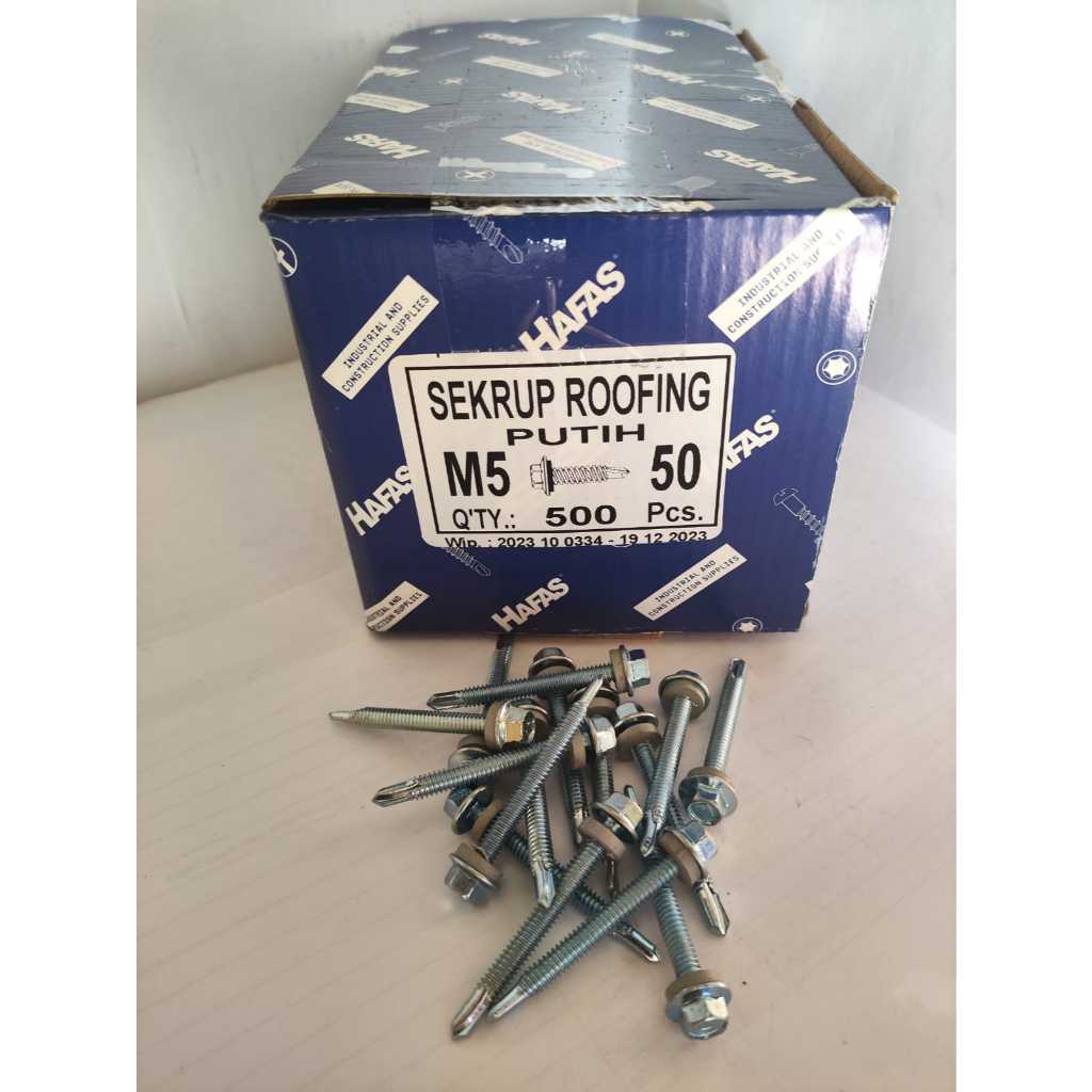 Sekrup roofing putih M5 x 50 Hafas Per Kotak // SDS 12 x 50 // Drilling 5 cm