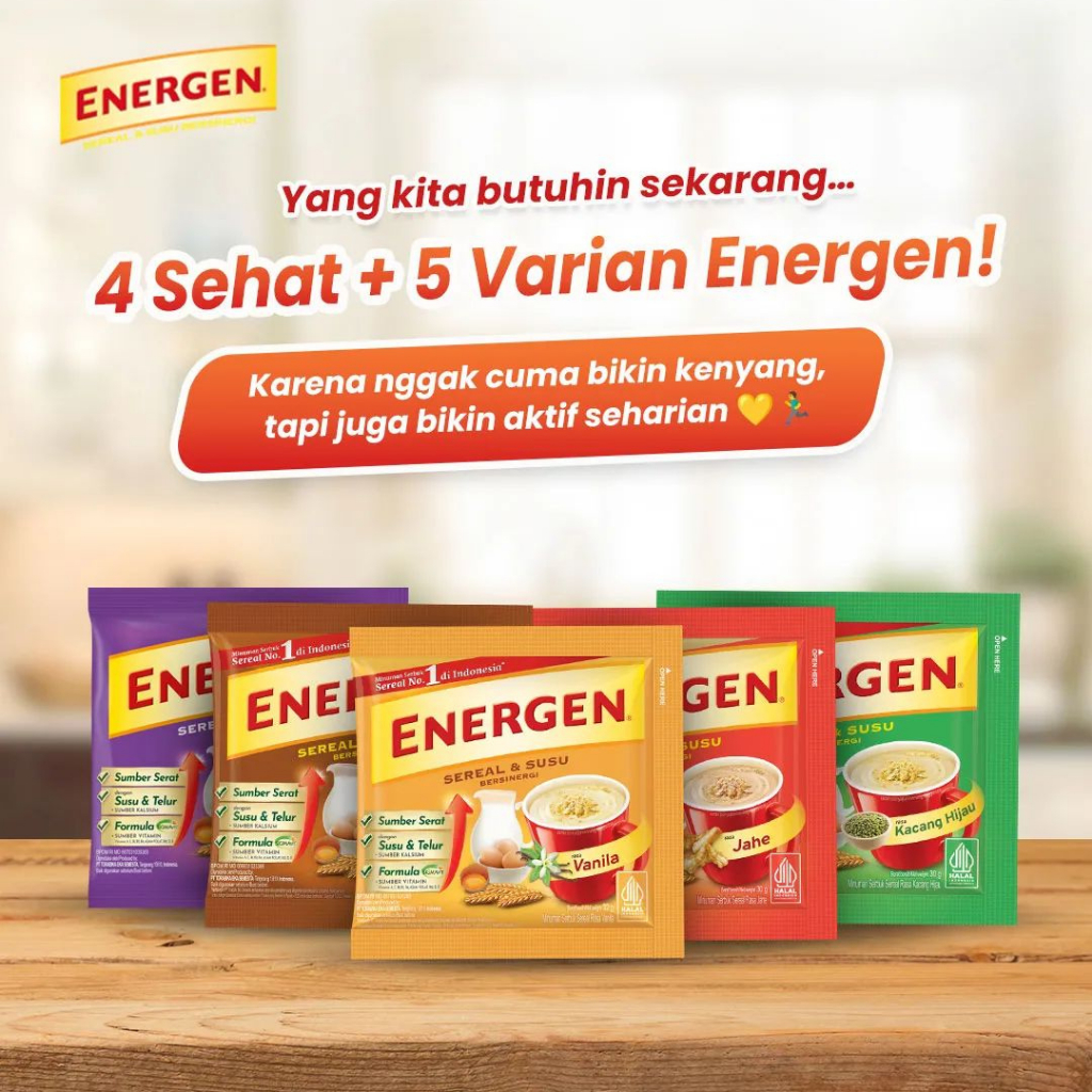 

Energen Sereal & Susu Sachet 34 Gram isi 5 dan isi 10 sachet