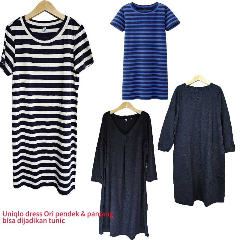 Dress Wanita Uniqlo U Cotton Striped Short  dan lengan panjang Sleeve T-Shirt Wanita