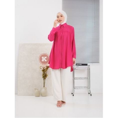 Zaty Tunik Polo Linen Import Premium Atasan Wanita Lengan Panjang Kancing Depan Belakang Variasi