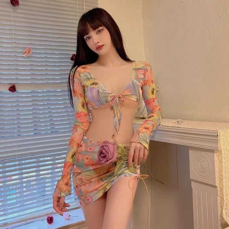 𝐑𝐄𝐀𝐃𝐘 𝐒𝐓𝐎𝐂𝐊 𝐒𝐀𝐅 - SOLANA flower bikini set 3 pcs woman premium / colorful cover up bikini woman / be