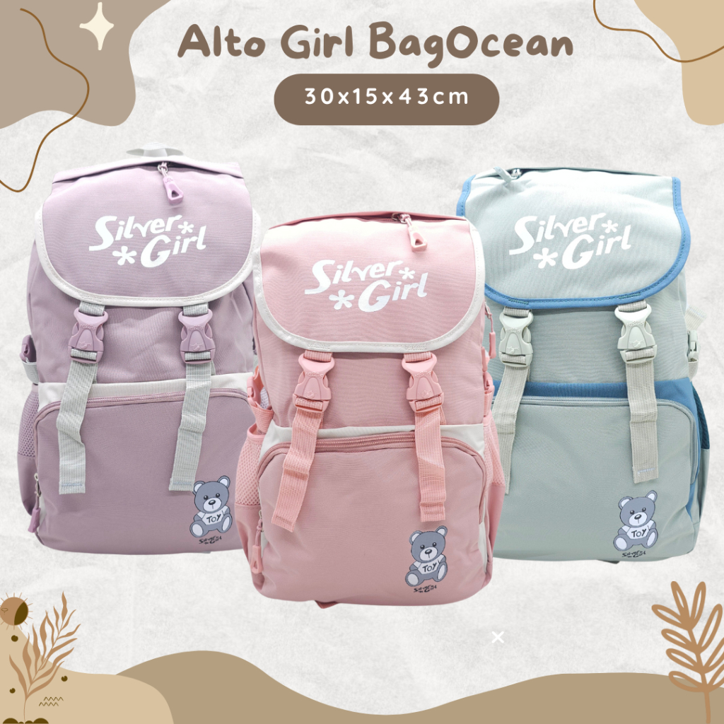 TAS SILVER GIRL MOTIF GESPER TUTUPAN KANVAS 3 RUANG ORIGINAL ALTO MURAH 18 INCHI / TAS MOTIF TUTUPAN