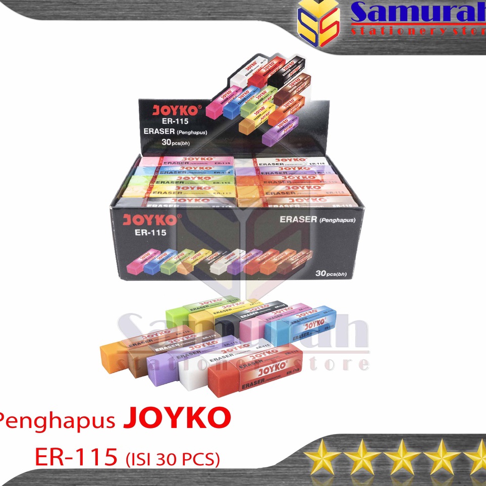 

Penghapus Pensil Joyko ER115 Tanggung 3 Pcs Eraser ER 115 Colours Hapusan Stip Pencil Sedang Panjang B3 1 Warna Pink Biru Hijau Kuning Hitam Putih Ungu Merah Orange Coklat KODE W8A1