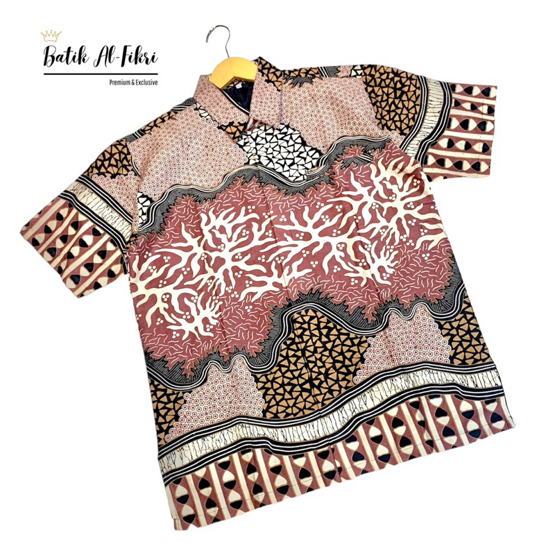 Kemeja batik lengan pendek bahan katun warna pink salem