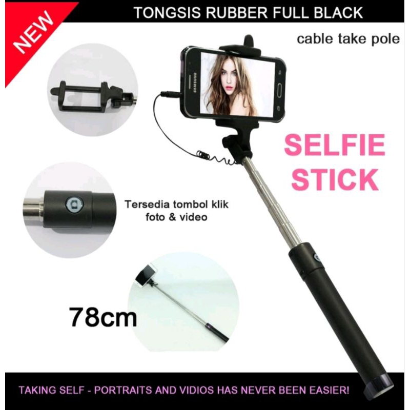 Tongsis dan stand holder rubber + tombol untuk handphone dan kamera Selfie Stick / holder HP (Prelov