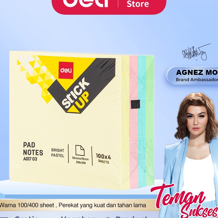 

Bonus Deli Memo tempel Sticky Notes Note Pad 3x3 4 Warna 1 sheet perekat kuat dan tahan lama EA173
