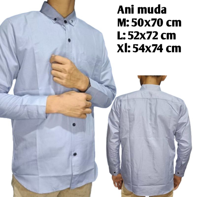 KEMEJA ABU MUDA/ KEMEJA POLOS PRIA ABU MUDA PANJANG DEWASA, HEM POLOS WARNA ABU MUDA LENGAN PANJANG