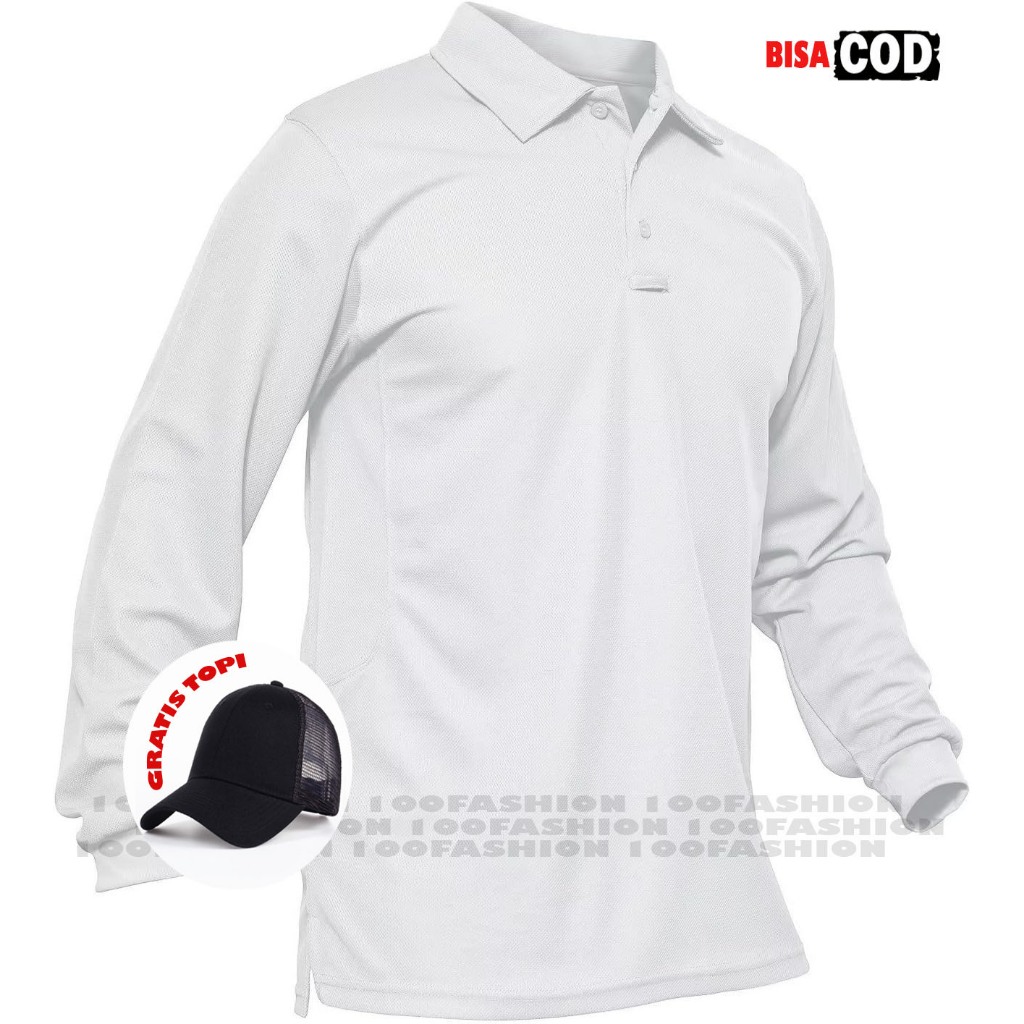 NEBULO - KAOS Polo KERAH LENGAN PANJANG POLOS TEKEREN PRIA & WANITA UNISEX BAJU KERAH - PUTIH