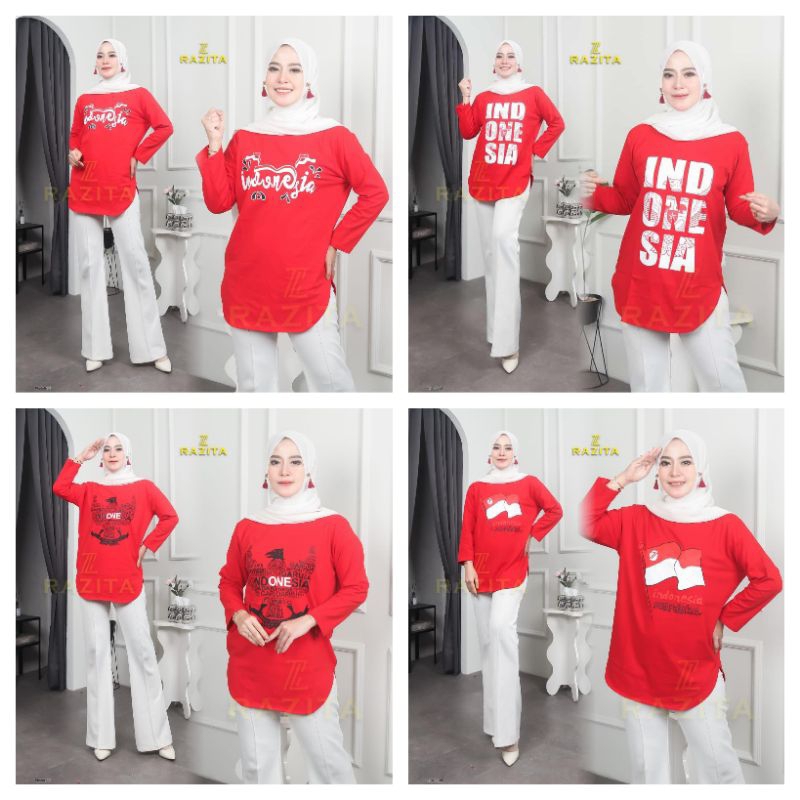 Atasan Kaos Merah Putih Jumbo Ld 120 bahan Kaos Combad