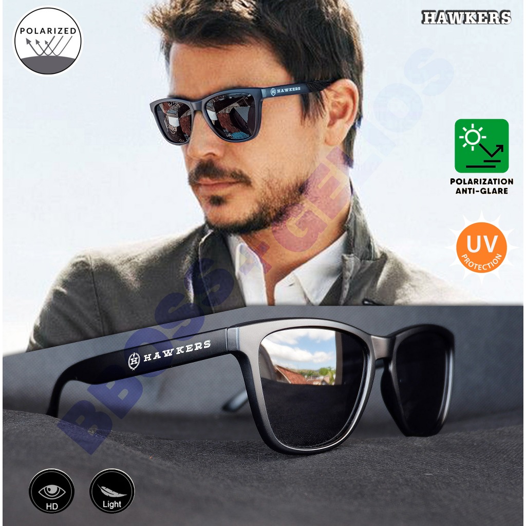 KACAMATA HITAM PRIA HAWKERS UNISEX BLACK MATTE POLARIZED ORIGINAL UNISEX SUNGLASSES OUTDOOR KACA MAT