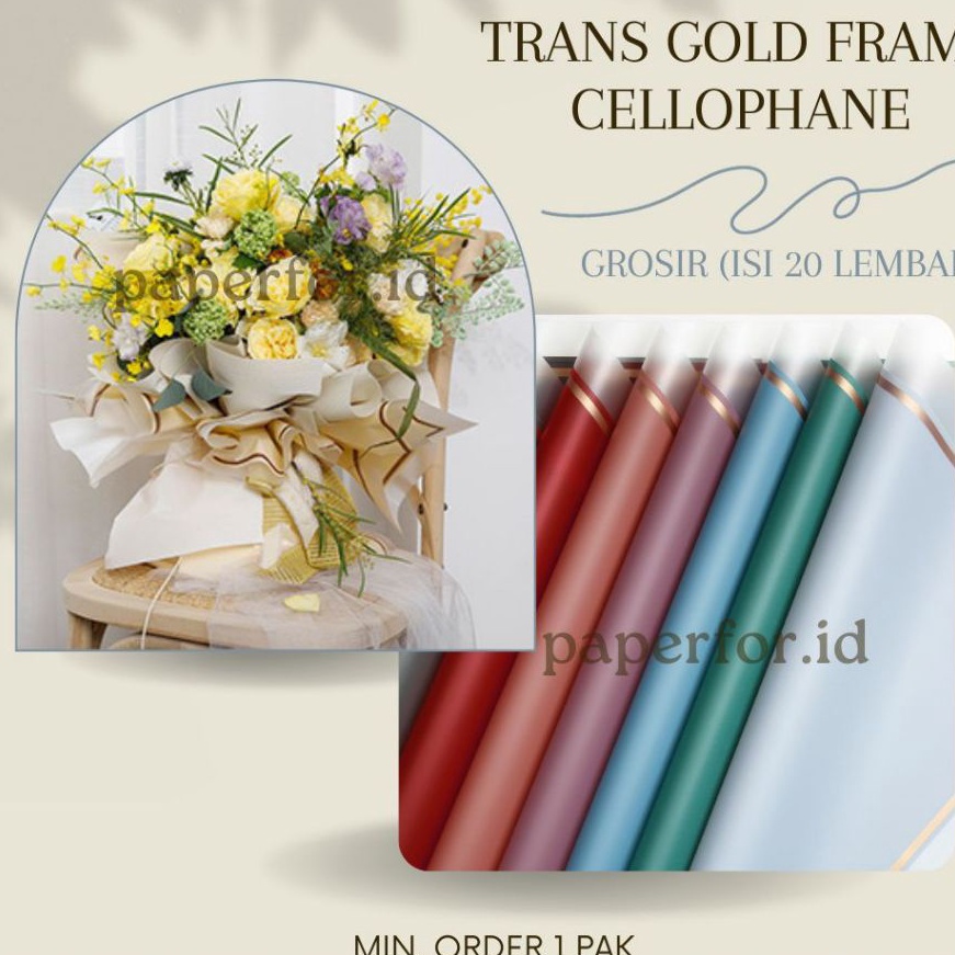 

HJ6 GROSIR Kertas Buket Bunga TRANS GOLD FRAME isi 2 Lembar