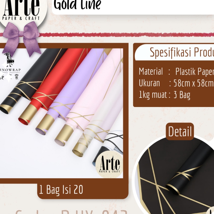 

HJ6 2 Lembar Cellophane Gold Line Kertas Buket Korea Bunga Flower Wrapping Paper Kado Arte Grosir Jakarta PHX42