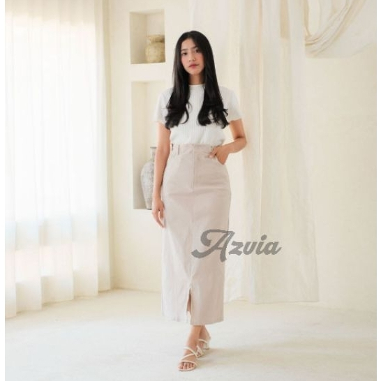 Highwaist Rok Katun Twill Premium / Rok Span Panjang / Rok Wanita Korean Style / Rok Belah Depan
