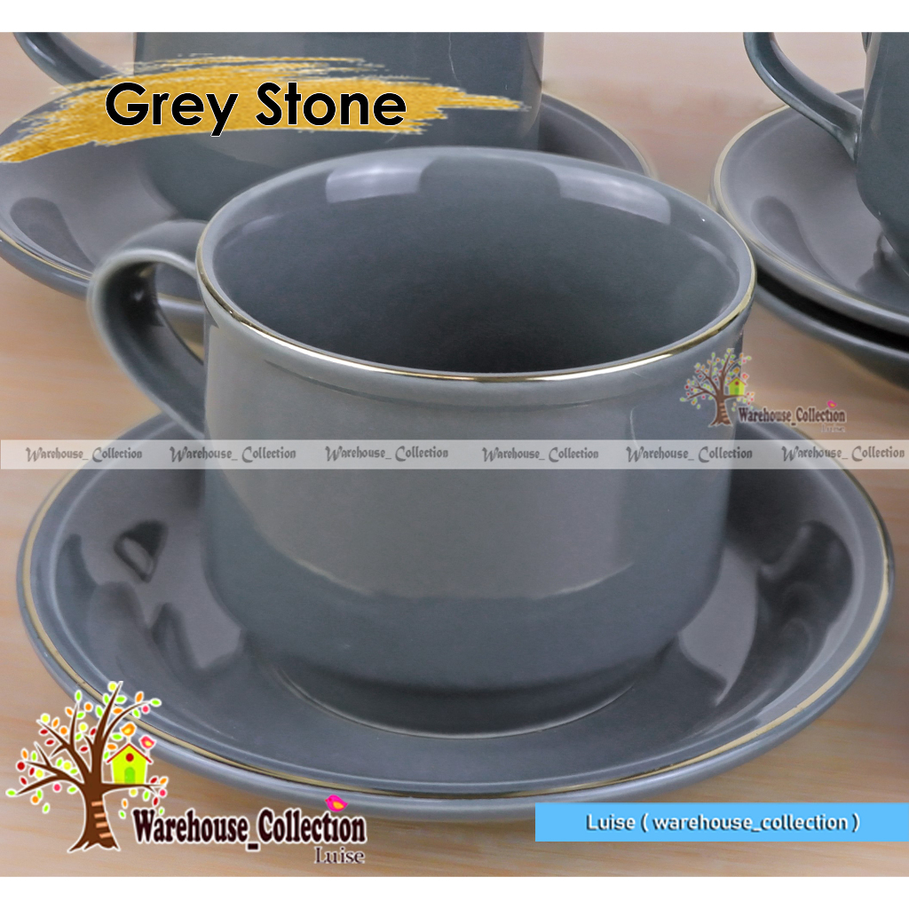 ( PER-BIJI) Cangkir Set warna list emas // Coffee Set SANGO keramik (1 CANGKIR +1 LEPEK)// Sango Cup