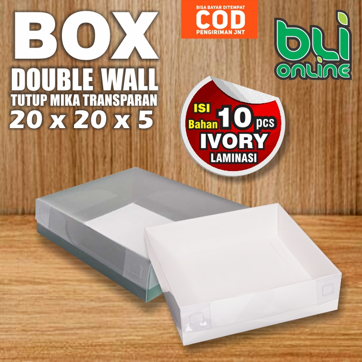 

Box Double Wall Tutup Mika 20 x 20 x 5 / Box Pudding / Dus Spiku / Kemasan Marmer Cake / Kotak Lapis Legit / isi 10pcs
