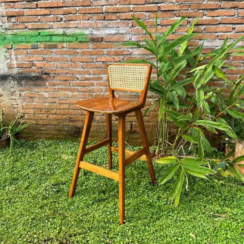 kursi bar kayu jati rotan asli minimalis, kursi cafe bar minimalis kayu jati, kursi minibar kayu jat