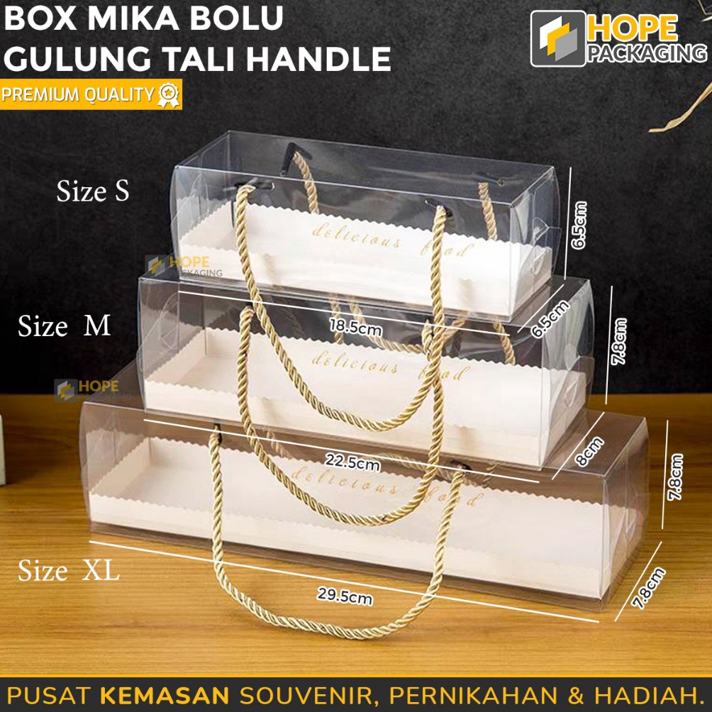 

EKSKLUSIF Box Mika Bolu Gulung Roll Cake Tali Kotak Roll Cake Tart Box Kue Hampers Mika Handle Tali Gold Dus Mika Transparan Box Mika Kue Mika Bolu Gulung
