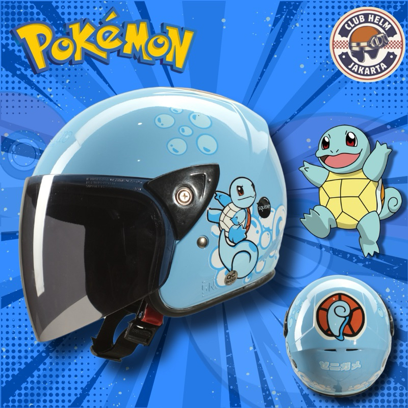 Helm Anak SNI Premium Cowo Cewe Laki Laki Remaja Karakter Pokemon Squirtle 2 3 4 5 6 7 8 Tahun
