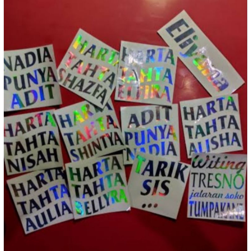 

stiker harta tahta nama hologram / stiker custom hologram / cetak stiker custom hologram / stiker harta tahta wanita