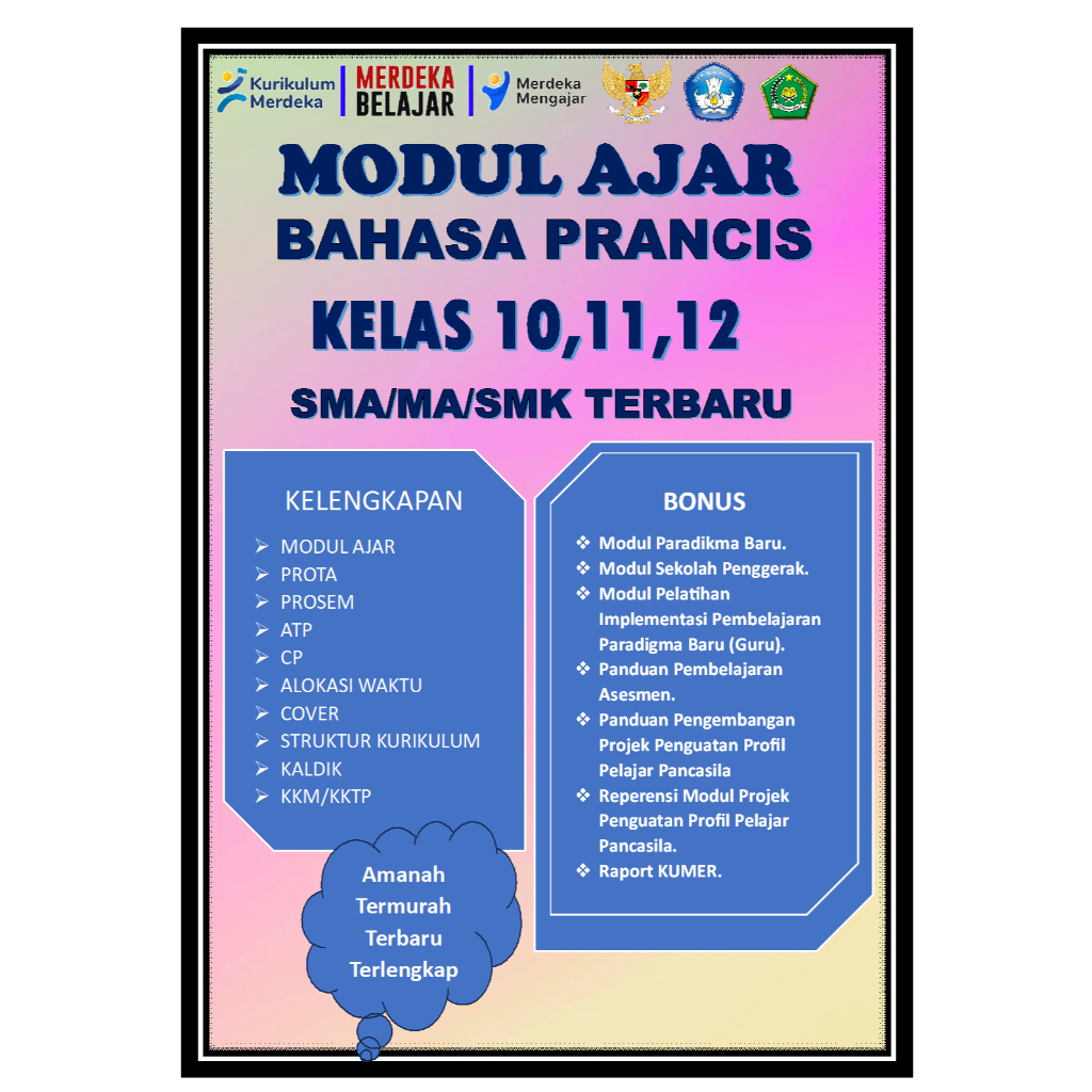 

MODUL AJAR BAHASA PRANCIS KELAS 10.11.12 SMA/SMK/MA LENGKAP
