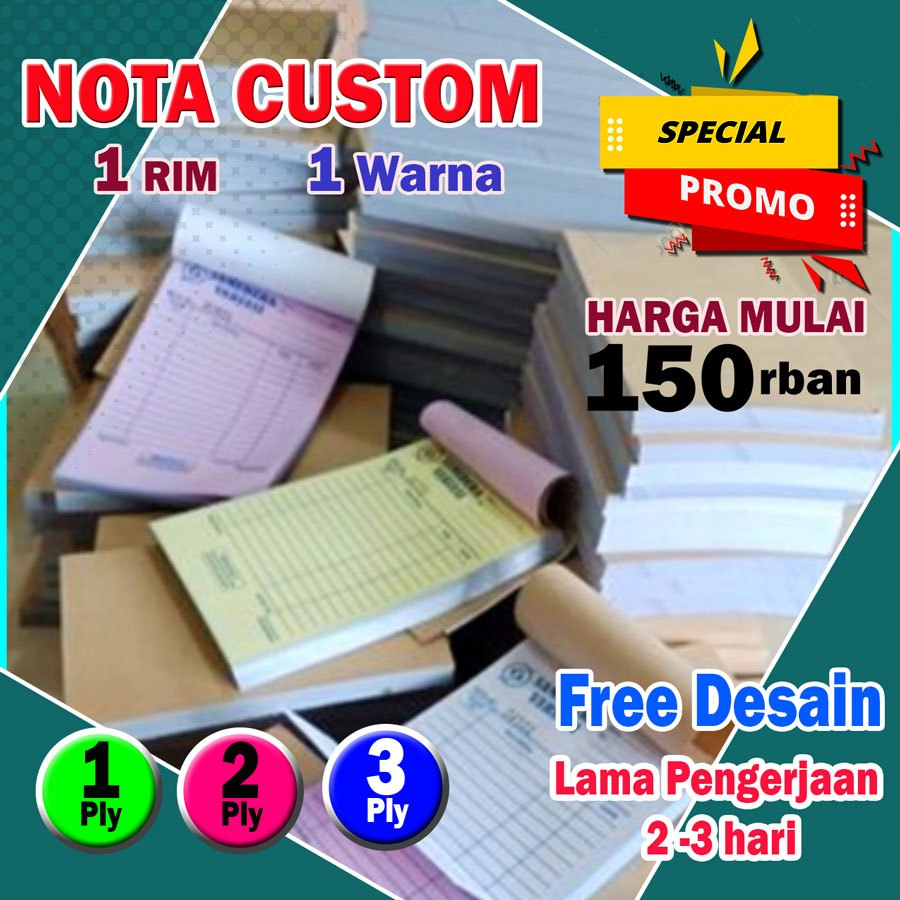 

CETAK NOTA NCR -- CUSTOM - 1 RIM _1 PLY 2 PLY 3 PLY -- 1 WARNA - NOTA TOKO KWITANSI SURAT JALAN