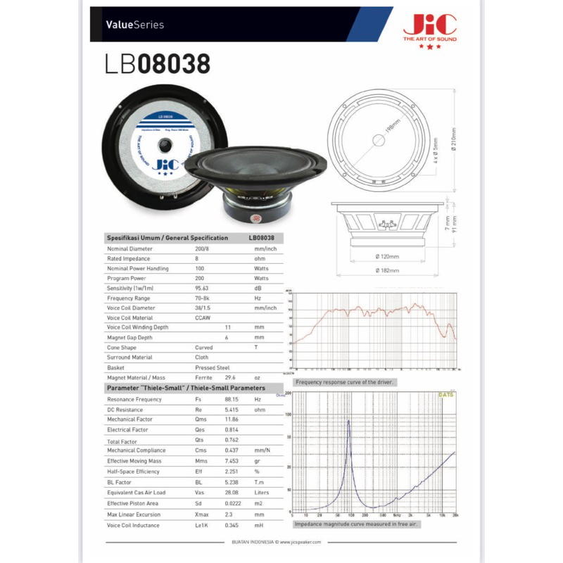 speaker JIC LB08038 8inch LB 08038 low middle high middle