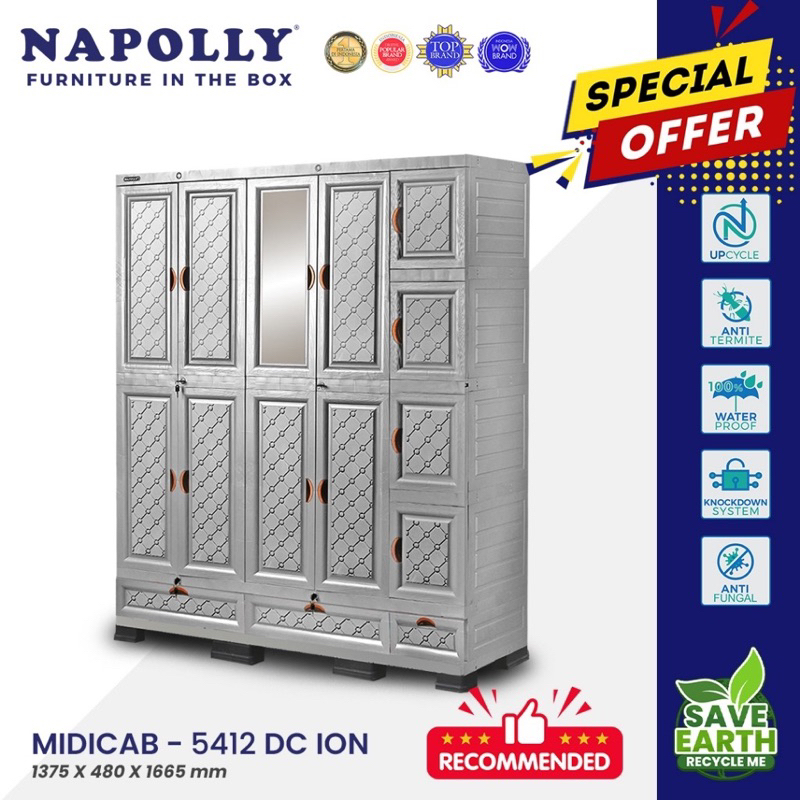 CARGO - Lemari pakaian plastik NAPOLLY 5 PINTU MIDICAB-5412 DC SUPER JUMBO BESAR GANTUNG
