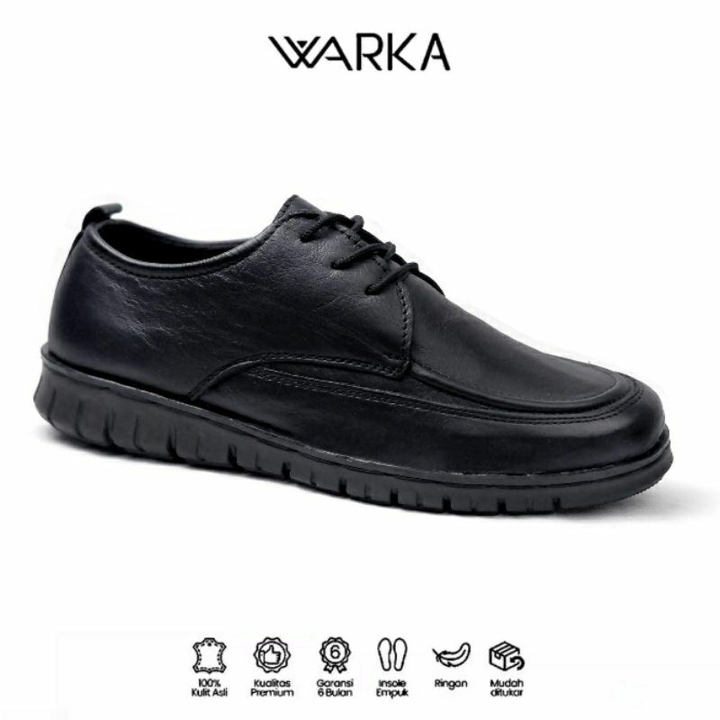 Warka Ketura Sepatu Formal Pria Kulit Asli Kerja Sekolah Kantor Hitam