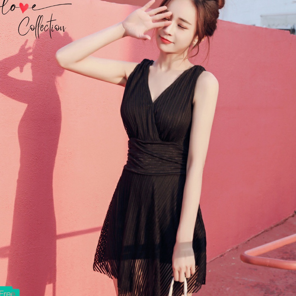 Garansi 1  Baju Pantai Wanita Dress Sexy Bikini Swimsuit Highwaist One Piece Dewasa Kekinian Hitam K