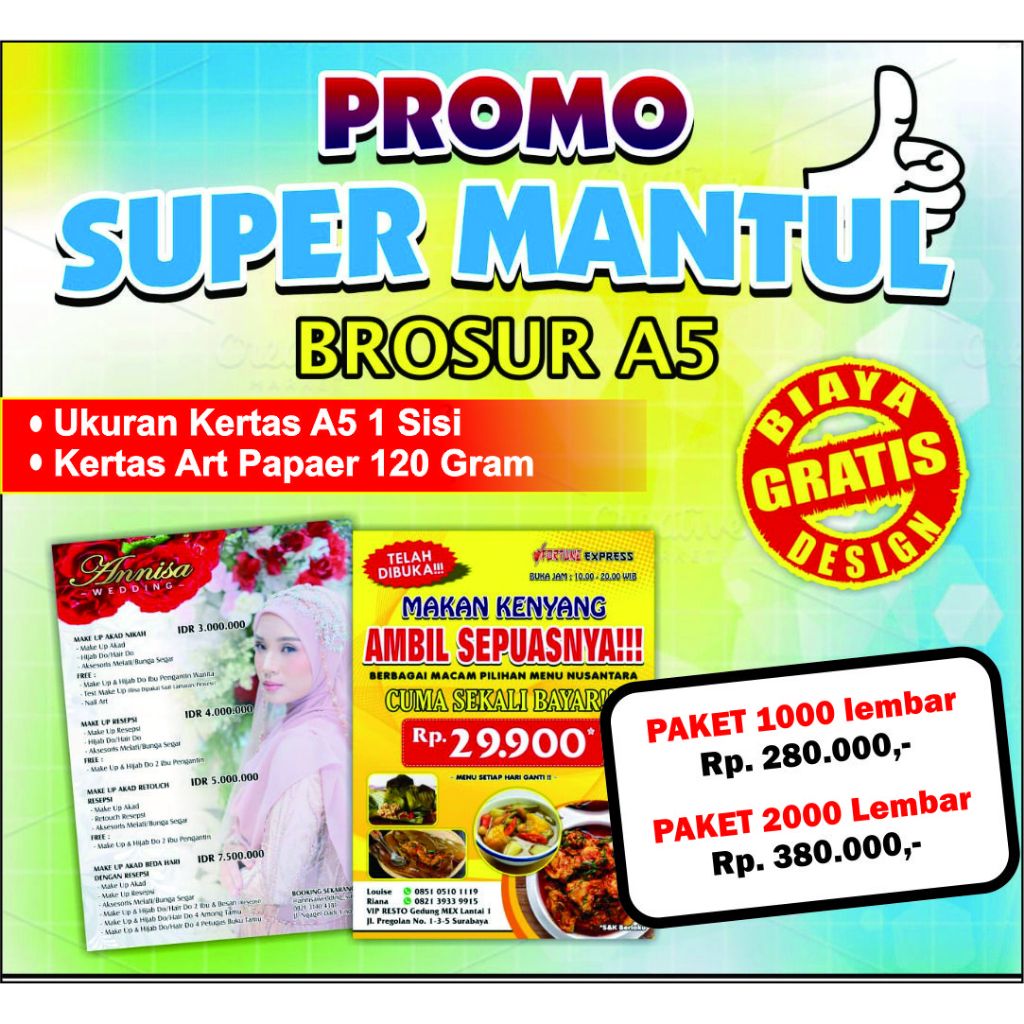 

CETAK BROSUR A5, A4 Kertas Art Paper 120 Gram