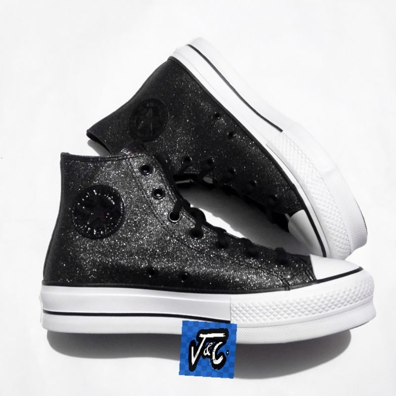 Converse Chuck Taylor All Star Lift Platform Glitter Sparkle Party Shine Black