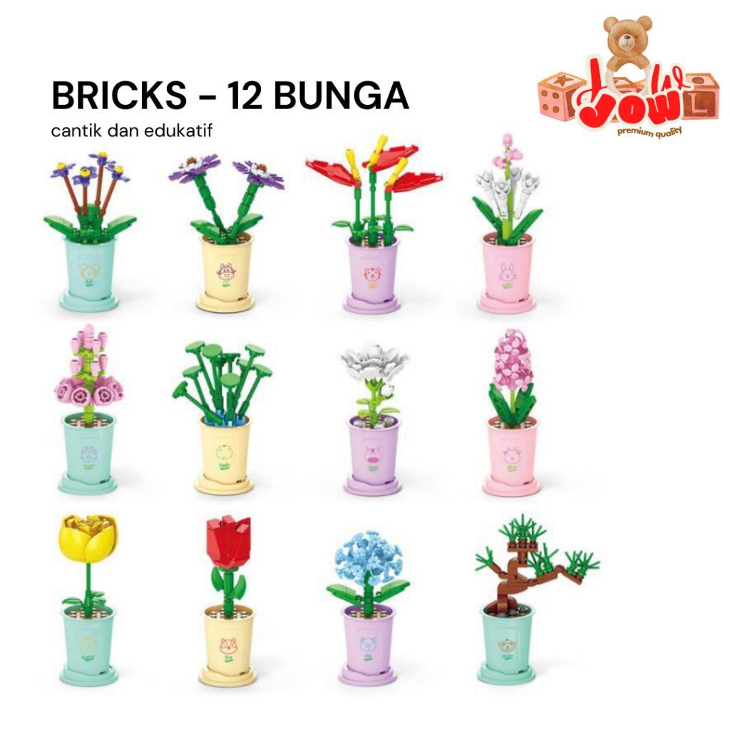 LEGO Pot Tanaman Blok Bangunan Mini Mainan Edukatif Bunga Flower Buket DIY Balok Mainan Bricks Buket
