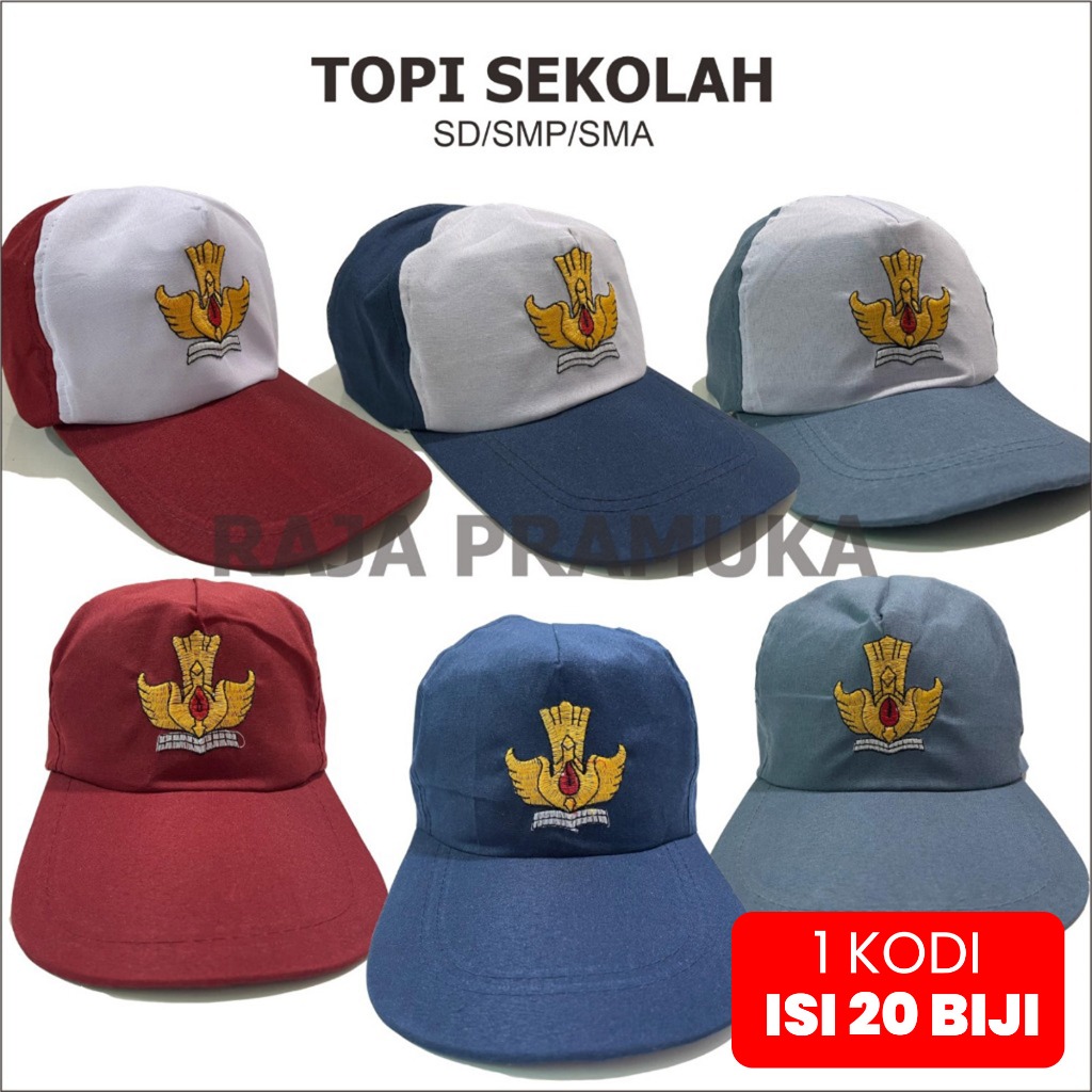 Topi SD SMP SMA SMK Bordir KODIAN Topi sekolah SD Merah polos Merah Putih SLTA Biru Polos Biru putih