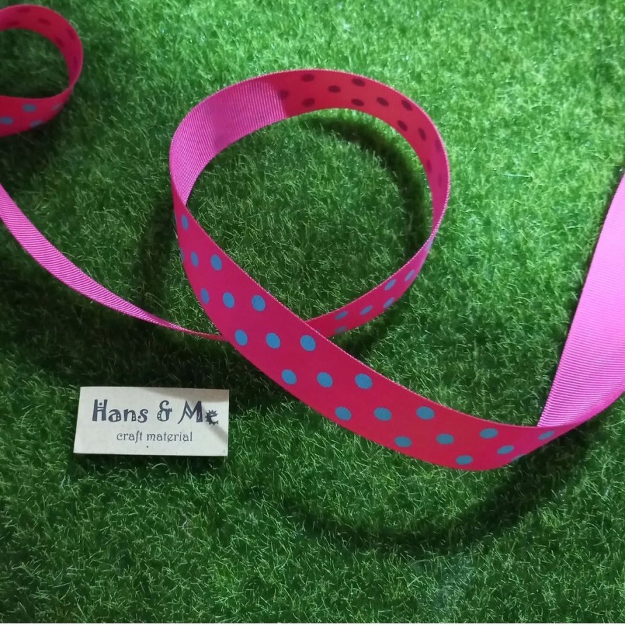 

paket usaha Pita Grossgrain Grosgrain 1" Pink Polka Biru (per yard)