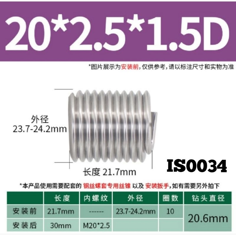 1pcs recoil m20×2.5 1.5D helicoil recoil thread repair