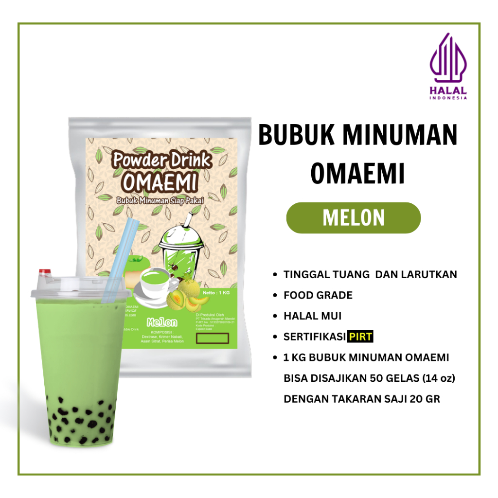 

BUBUK MINUMAN RASA MELON KEMASAN 1KG KUALITAS TERJAMIN