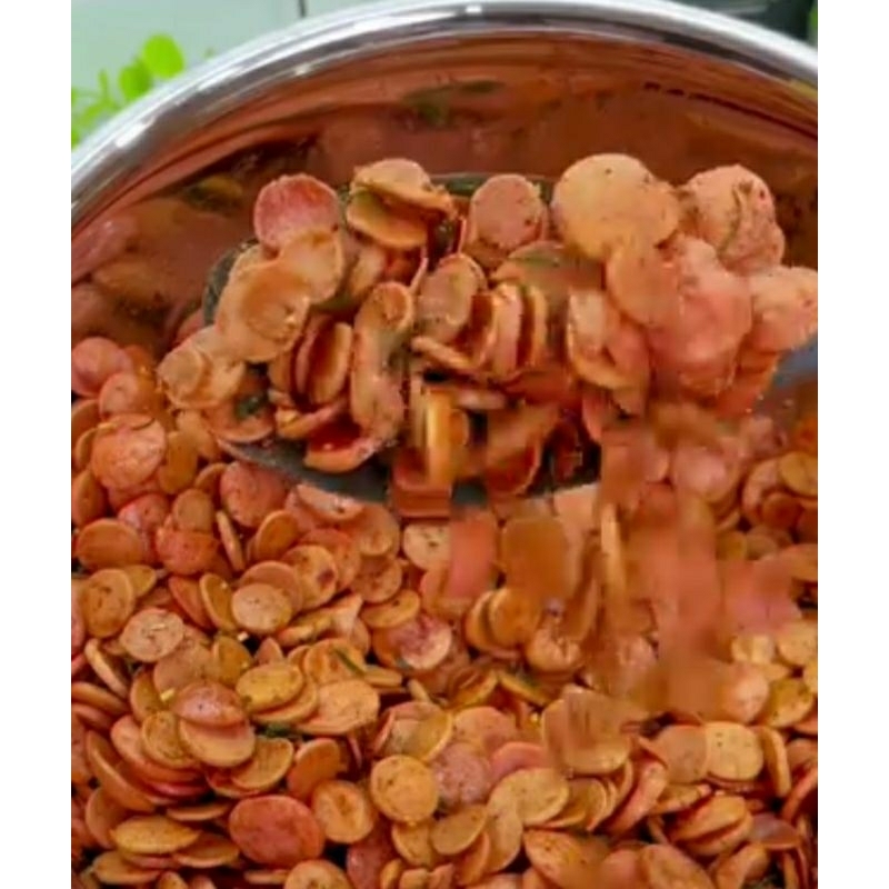 

Sosring cikruh/sosis kering kripik renyah gurih/sosis pedas daun jeruk/sosis krispi kering 200grm