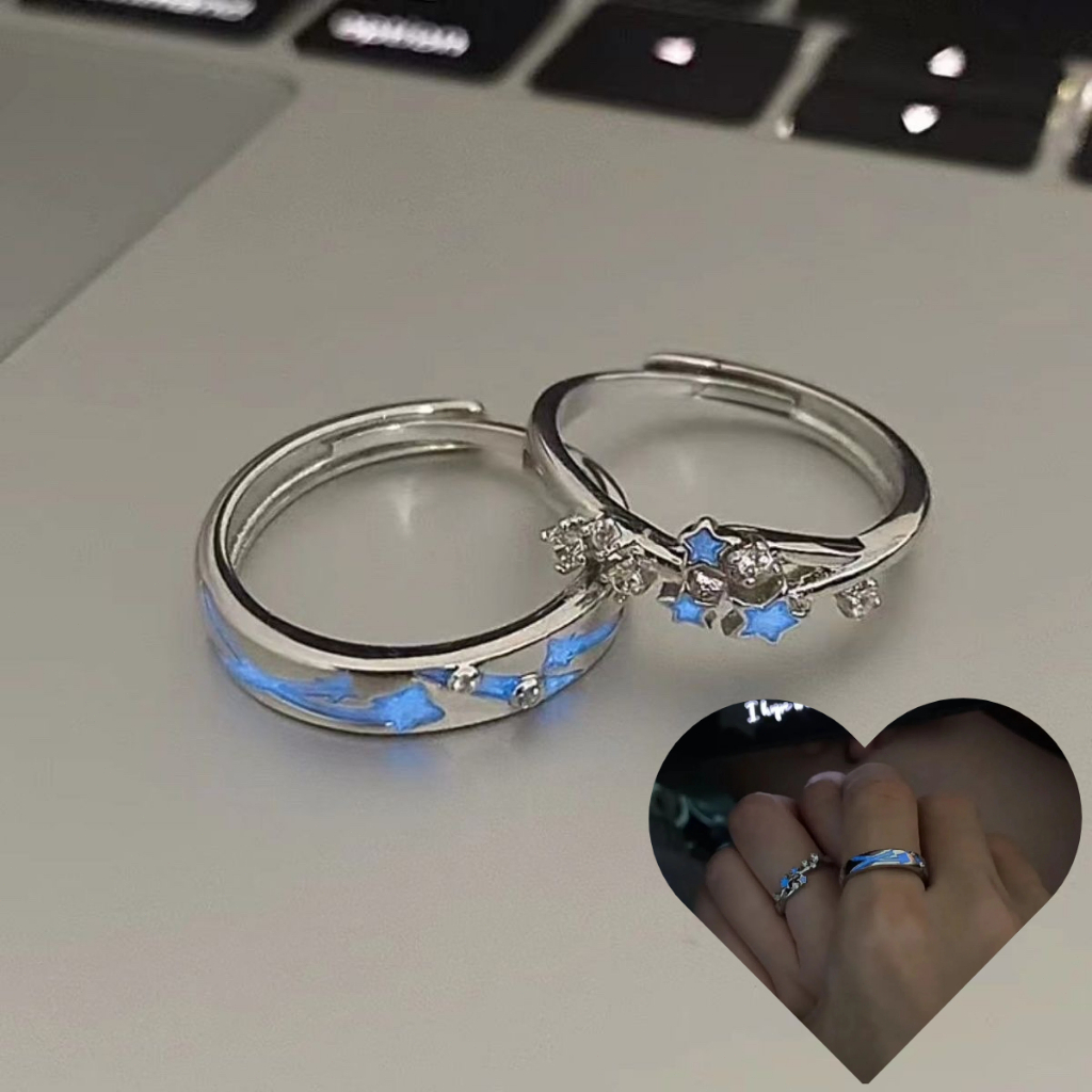 Cincin Pasangan Glow in the dark Silver Adjustable | Cincin Pasangan | Cincin Hadiah | Cincin Lamara