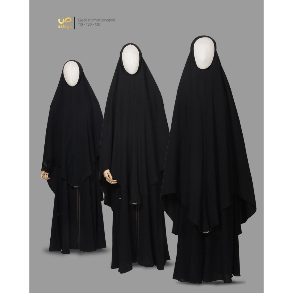 Inam Gallery | Shafa Black Khimar V Shape 110 Nonpad | Khimar | Khimar Safago | Khimar Basic | Khima
