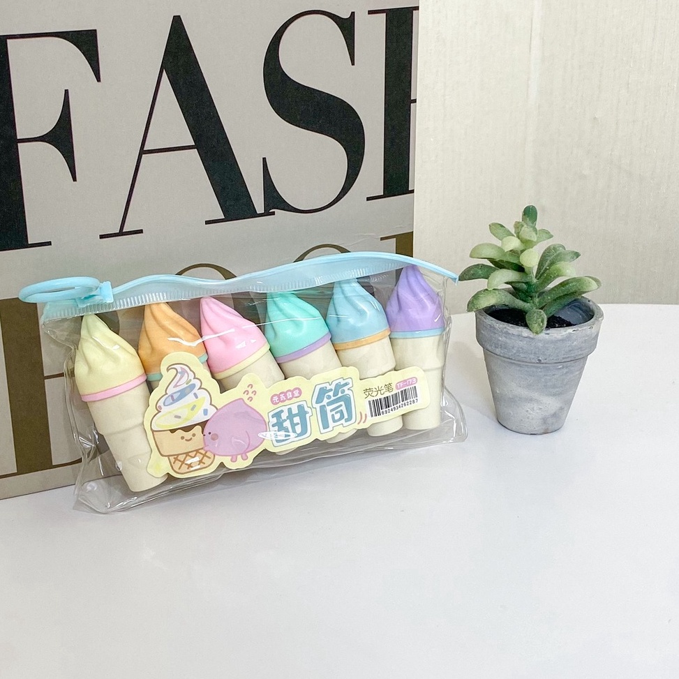 

Highlighter Es Krim Cone Pouch 1 set isi 6 Pcs Setabilo Ice Cream Cone Es Krim Monas Pastel Lucu Grosir Ready COD KODE R8C9