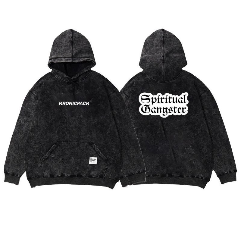 Sweater Hoodie Jumper Oversized Unisex Pria Wanita Black Sandwash | 20 Varian Model Gambar | BCXKP-0