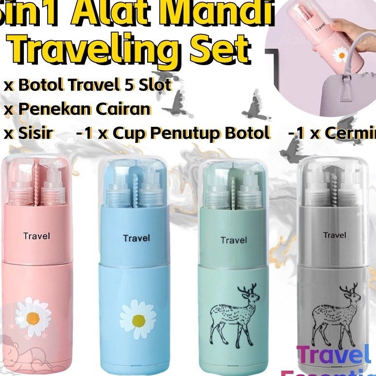 Hematku 5 in 1 Toiletries Kit Botol Travel Portable Tempat Perlengkapan Mandi Travel Toiletries Kit 