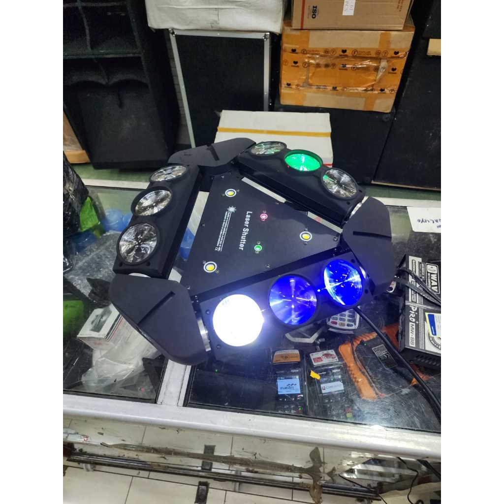 LAMPU LIGHTING SPIDER SHUTTER MOVING HEAD SPIDER 9X10W FULLCOLOR PLUS RG LASER STROBO