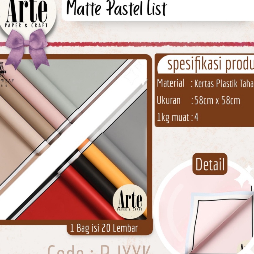 

berkualitas 2 Lembar Cellophane Matte Pastel List Kertas Buket Korea Bunga Flower Wrapping Paper Kado Arte Grosir Jakarta PJYXK