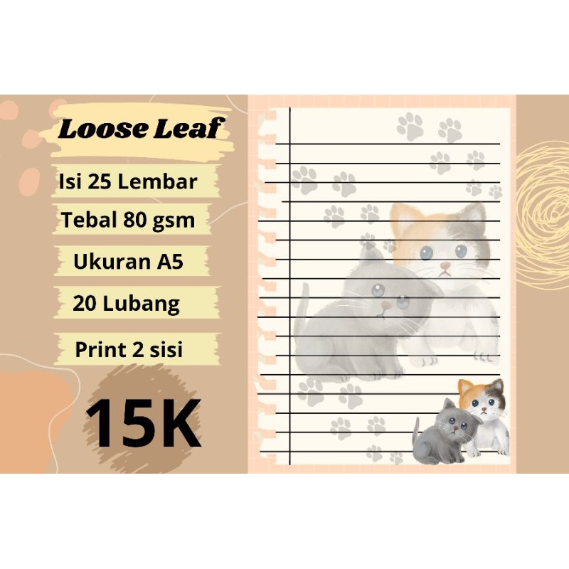 

Kertas Loose Leaf/ Kertas Binder Cute Cat 2